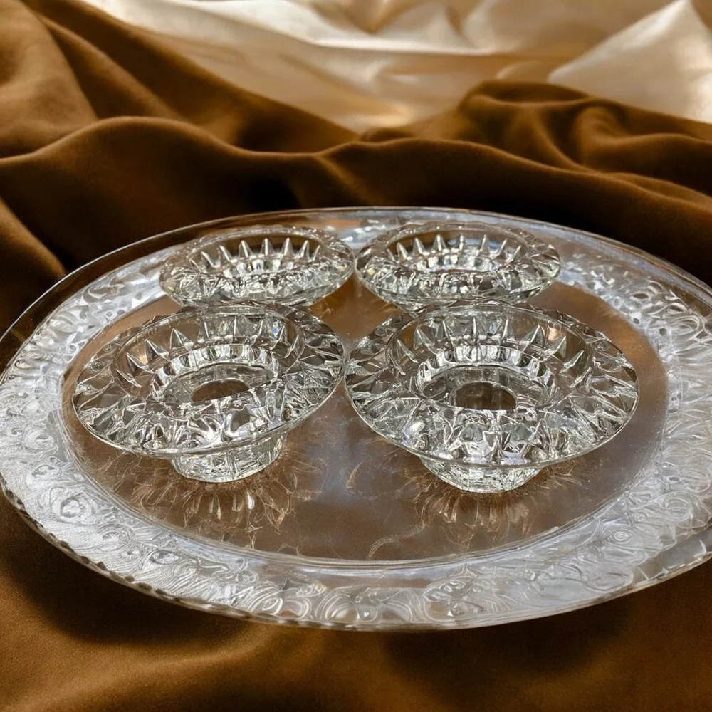 Vintage Clear Crystal Candle Holders Set of 4 Taper Votive 3.5